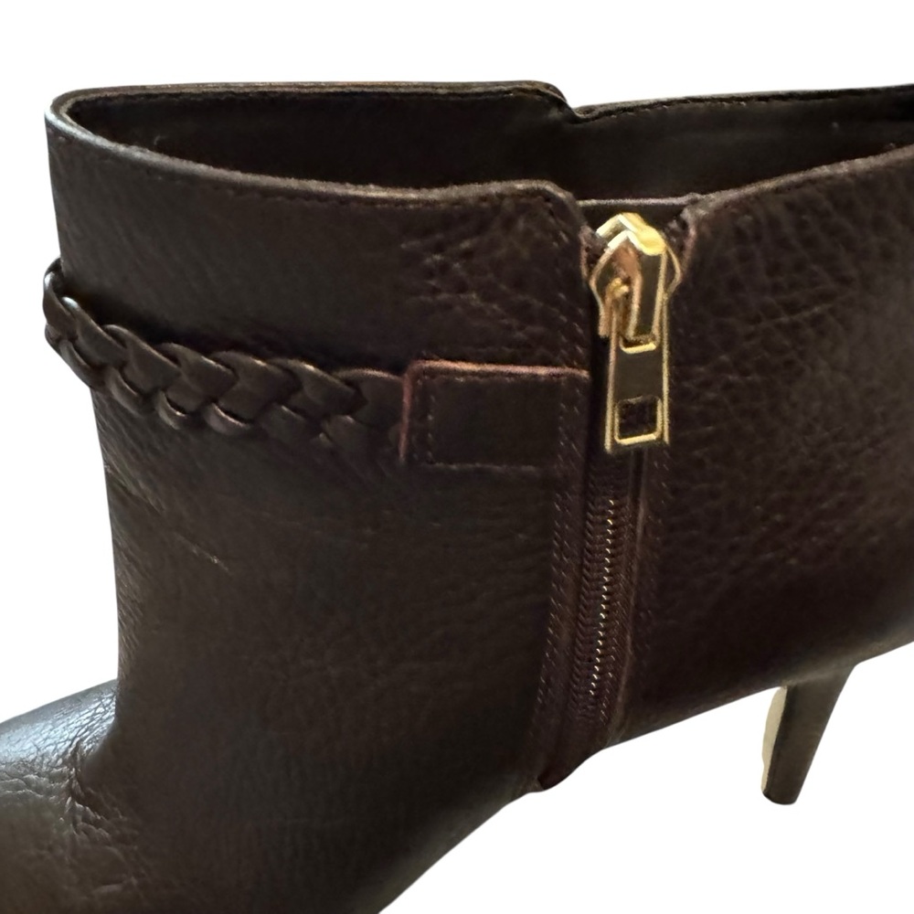 Ann Taylor Jo Braided Pebble Leather Ankle Stiletto Deep Brandywine Size 9.5 - Picture 10 of 11